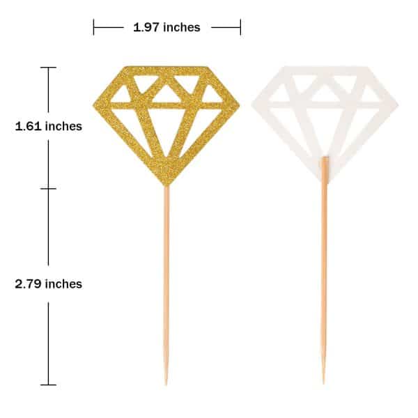 Gold Glitter Diamond Ring Donut Toppers Cupcake Picks for Bridal Shower Engagement Party Decorations