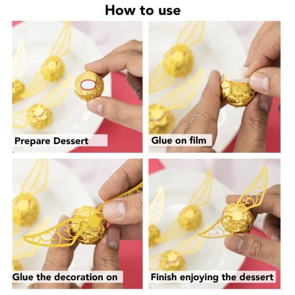 Golden Wings Chocolate Decor Wizard Party Chocolate Decoration Hollowed Wings Wafer Cupcake Toppers with Glue Point for Them Party Decor Supplies