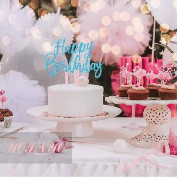 Glitter happy birthday Cake Topper (6inch), Happy Birthday Cake Bunting Decor, Birthday Party Decoration Supplies