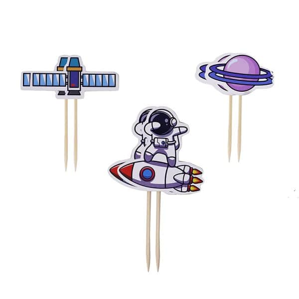 Outer Space Cupcake Toppers Planet Party Supplies Birthday Decorations Rocket Astronaut Cupcake Decoration Outer Space Spaceship Themed Kids Children Party Supplies