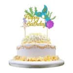 Glitter Mermaid Birthday Cake Topper - Happy Birthday Cake Decoration for Under The Sea Themed Baby Shower Birthday Party Supplies