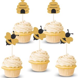 Glitter Bumble Bee Cupcake Toppers Bee Cupcake Toppers for Baby Shower Birthday Honey bee Party Decor