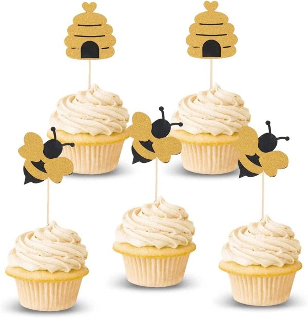 Glitter Bumble Bee Cupcake Toppers Bee Cupcake Toppers for Baby Shower Birthday Honey bee Party Decor
