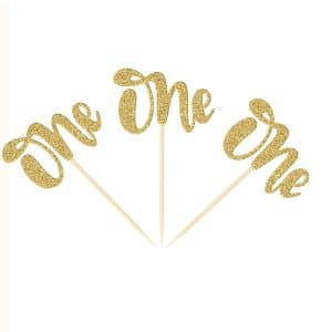One Cupcake Toppers (Pack of 20) Gold Glitter Cupcake Toppers for Kids First Birthday Party Decoration