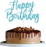 Glitter happy birthday Cake Topper (6inch), Happy Birthday Cake Bunting Decor, Birthday Party Decoration Supplies