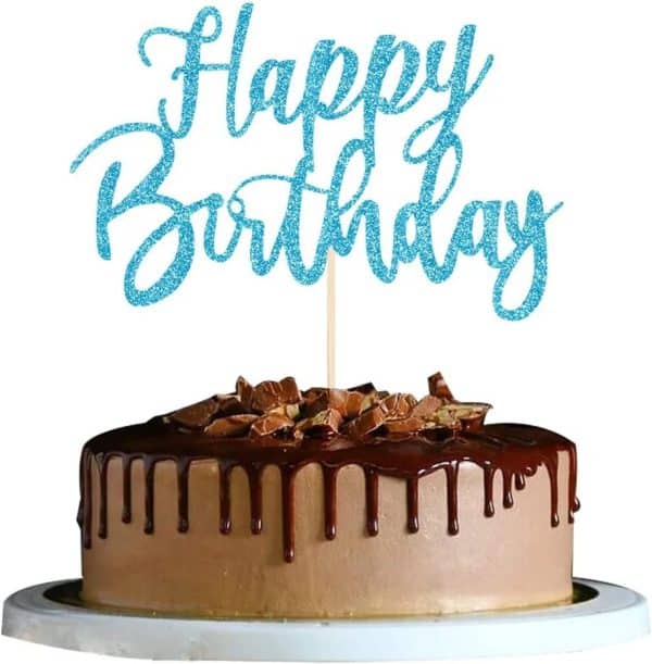 Glitter happy birthday Cake Topper (6inch), Happy Birthday Cake Bunting Decor, Birthday Party Decoration Supplies
