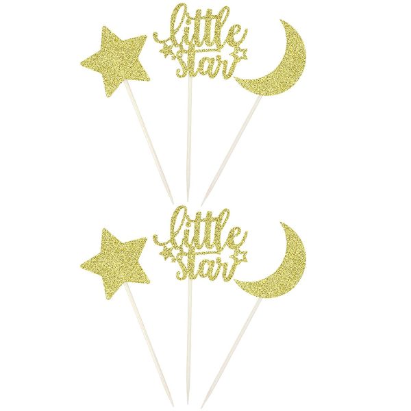 Little Star Cupcake Toppers with Moon Gold Glitter Star Cupcake Picks Baby Shower Kids Birthday Party Cake Decorations Supplies