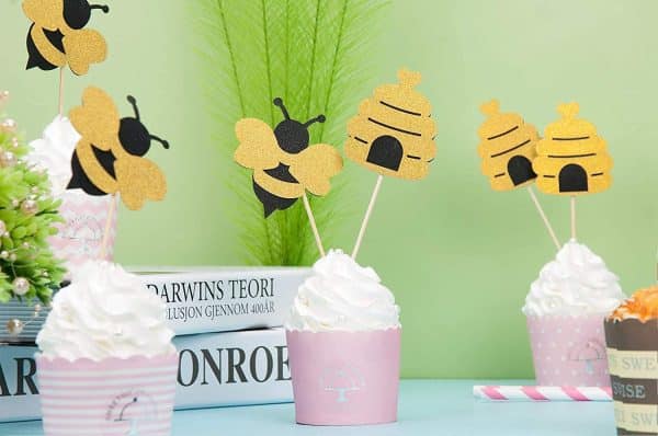 Glitter Bumble Bee Cupcake Toppers Bee Cupcake Toppers for Baby Shower Birthday Honey bee Party Decor