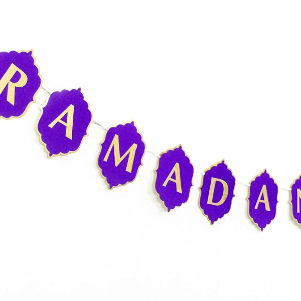Gold and Purple Premium Ramadan Mubarak Banner - Handcrafted Lantern Style Muslim Islamic Party Hanging Decorations - 2 Meter Long - Easy to Hang - Perfect for Iftar Party Decoration