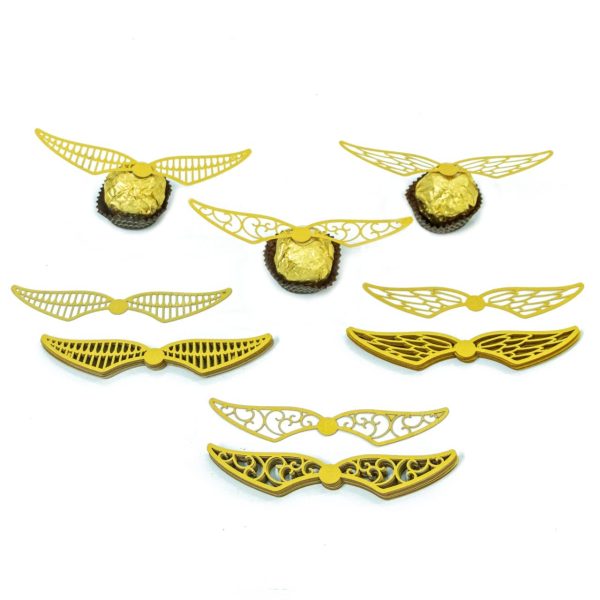 Golden Wings Chocolate Decor Wizard Party Chocolate Decoration Hollowed Wings Wafer Cupcake Toppers with Glue Point for Them Party Decor Supplies