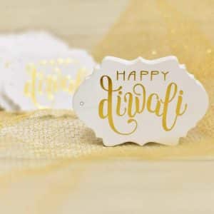 Happy Diwali Gift Tags Gold Foil - Fancy Frame Gift Tags for Diwali Gifting