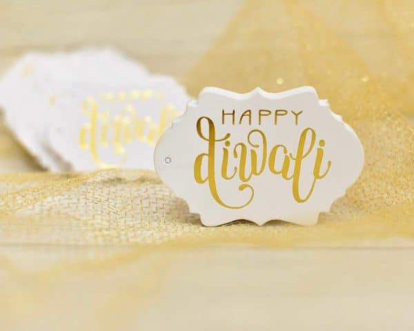 Happy Diwali Gift Tags Gold Foil - Fancy Frame Gift Tags for Diwali Gifting