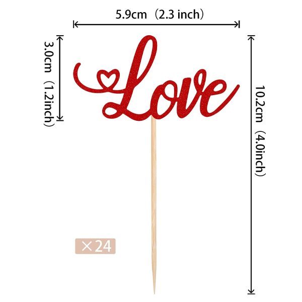 Valentine's Day Love Cupcake Toppers with Glitter Heart Letter Sweet Love Cupcake Picks Valentine's Day Theme Wedding Engagement Bridal Shower Birthday Party Cake Decorations (Red)