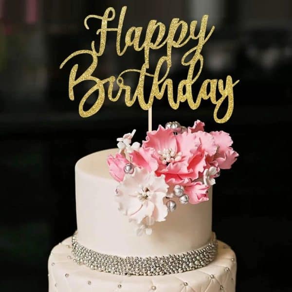 Glitter happy birthday Cake Topper (6inch), Happy Birthday Cake Bunting Decor, Birthday Party Decoration Supplies