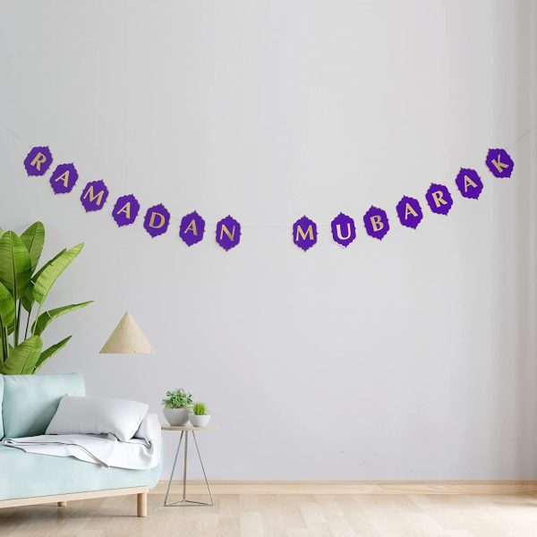 Gold and Purple Premium Ramadan Mubarak Banner - Handcrafted Lantern Style Muslim Islamic Party Hanging Decorations - 2 Meter Long - Easy to Hang - Perfect for Iftar Party Decoration