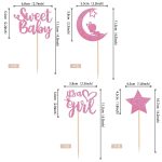 Baby Shower Girl Cupcake Toppers with Moon Glitter Star Sweet Baby Girl Cupcake Picks Baby Shower Kids Girl Birthday Party Cake Decorations Supplies Pink (Sweet Baby Girl)