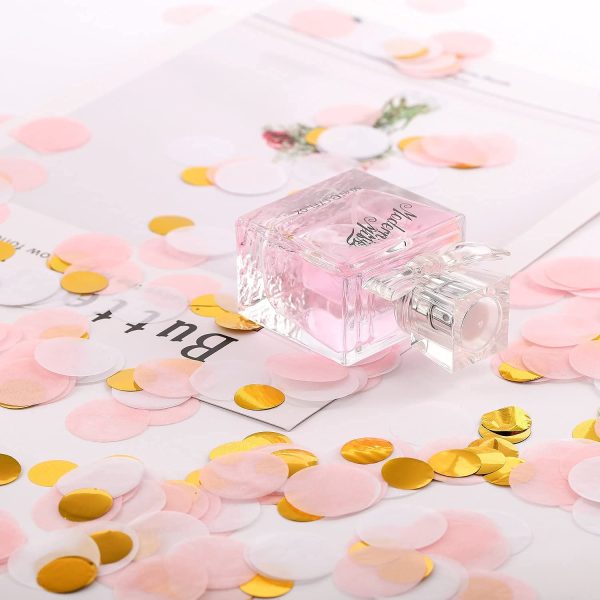 Premium 1-inch Round Tissue Paper Party Table Confetti - 10/15 Grams (Pink, White, Gold Mylar Flakes)