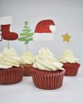 Christmas Glitter Cupcake Topper Food Fruit Picks Decorations for Christmas Party Favors Includ Santa Hats, Christmas Tree, Red Socks, Gift, Star