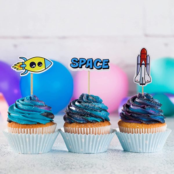 Outer Space Cupcake Toppers Planet Party Supplies Birthday Decorations Rocket Astronaut Cupcake Decoration Outer Space Spaceship Themed Kids Children Party Supplies