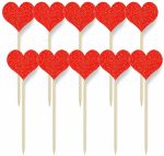 Heart Cupcake Toppers Sweet Love Theme Hearts Food Picks for Valentine Wedding Engagement Bridal Shower Birthday Party Cake Decorations - Red