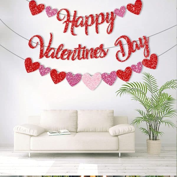 Glitter Red Pink Happy Valentine's Day Banner