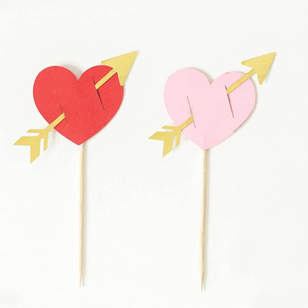 Red Heart Arrow Cupcake topper Red Pink Heart Cupake Toppers Picks Cake Topper Decoration for Sweet Love Theme Wedding Engagement,Valentine's Day Bridal Shower Party Cake Decors (20pcs Red and Pink Arrow heart)