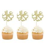 Gold Glitter Eid Mubarak Cupcake Toppers Arabic Happy Eid Ramadan Kareem Cake Decorations Islamic Muslim Party Supplies Decorations