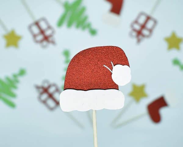 Christmas Glitter Cupcake Topper Food Fruit Picks Decorations for Christmas Party Favors Includ Santa Hats, Christmas Tree, Red Socks, Gift, Star