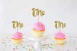 One Cupcake Toppers (Pack of 20) Gold Glitter Cupcake Toppers for Kids First Birthday Party Decoration