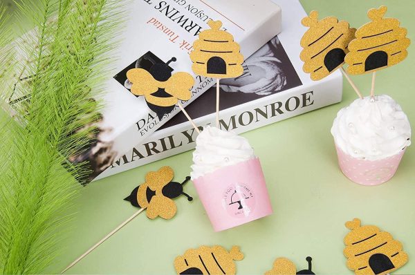Glitter Bumble Bee Cupcake Toppers Bee Cupcake Toppers for Baby Shower Birthday Honey bee Party Decor