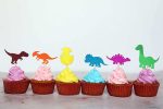 Glitter Dinosaur Cupcake Toppers Picks, Bright Dinosaur Cupcake Decorations for Boys Kids Birthday Party, Dino Themed Party, Baby Shower