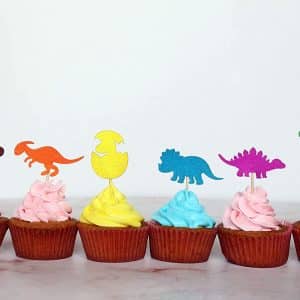 Glitter Dinosaur Cupcake Toppers Picks, Bright Dinosaur Cupcake Decorations for Boys Kids Birthday Party, Dino Themed Party, Baby Shower