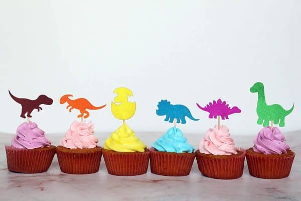 Glitter Dinosaur Cupcake Toppers Picks, Bright Dinosaur Cupcake Decorations for Boys Kids Birthday Party, Dino Themed Party, Baby Shower