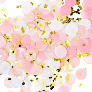 Premium 1-inch Round Tissue Paper Party Table Confetti - 10/15 Grams (Pink, White, Gold Mylar Flakes)
