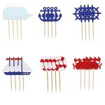 Nautical Cupcake Toppers for Ocean Sailing Theme Party Birthday Party Baby Shower Wedding Party Decorations (Sailboat, Whale, Crab, Anchor, Life Ring, Helm)