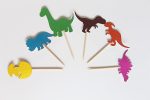 Glitter Dinosaur Cupcake Toppers Picks, Bright Dinosaur Cupcake Decorations for Boys Kids Birthday Party, Dino Themed Party, Baby Shower