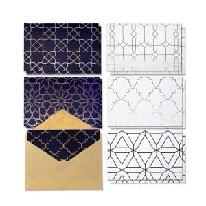 All Occasion Greeting Cards Box Set, 4 x 6 inch, Assorted Blank Note Cards & Envelopes, 6 Elegant Gold Foil Geometric Designs, Blank Inside