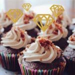 Gold Glitter Diamond Ring Donut Toppers Cupcake Picks for Bridal Shower Engagement Party Decorations
