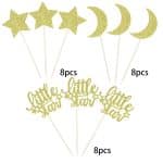 Little Star Cupcake Toppers with Moon Gold Glitter Star Cupcake Picks Baby Shower Kids Birthday Party Cake Decorations Supplies