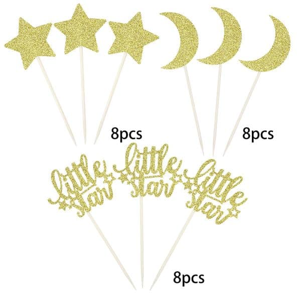 Little Star Cupcake Toppers with Moon Gold Glitter Star Cupcake Picks Baby Shower Kids Birthday Party Cake Decorations Supplies