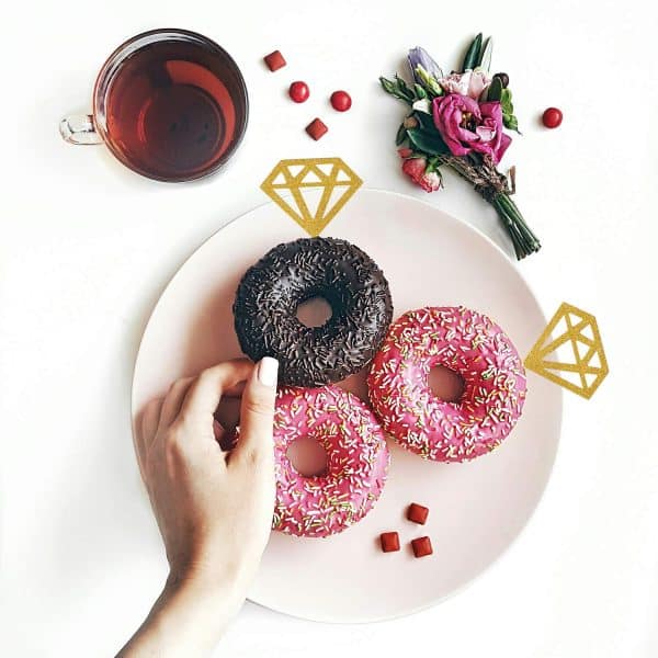 Gold Glitter Diamond Ring Donut Toppers Cupcake Picks for Bridal Shower Engagement Party Decorations