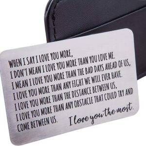 Wallet Insert Card Gifts For Men Husband From Wife Girlfriend Birthday Gifts Metal Mini Love Note Valentine Wedding Gifts For Groom Bride Him Her Deployment Gifts (Love you the most V1)
