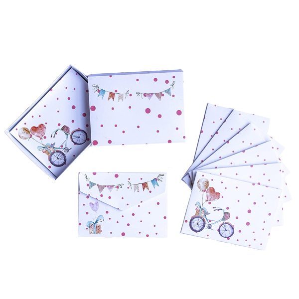Small Greeting Note Cards w/ Envelopes & Stickers (Pack of 10), Vintage Bicycle, For Mothers Day, Valentines Day, All Occasions - 3" x 4.2" Note Tag