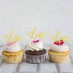 Valentine's Day Love Cupcake Toppers with Glitter Heart Letter Sweet Love Cupcake Picks Valentine's Day Theme Wedding Engagement Bridal Shower Birthday Party Cake Decorations (Gold)