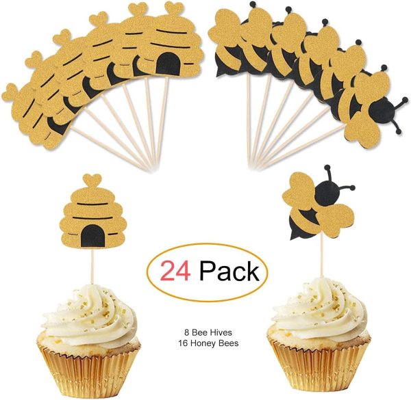 Glitter Bumble Bee Cupcake Toppers Bee Cupcake Toppers for Baby Shower Birthday Honey bee Party Decor