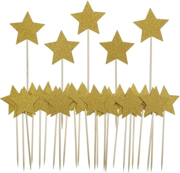 Gold Star Cake Cupcake Decorations Toppers Picks Supplies, Appetizer Picks