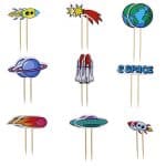 Outer Space Cupcake Toppers Planet Party Supplies Birthday Decorations Rocket Astronaut Cupcake Decoration Outer Space Spaceship Themed Kids Children Party Supplies