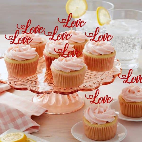 Valentine's Day Love Cupcake Toppers with Glitter Heart Letter Sweet Love Cupcake Picks Valentine's Day Theme Wedding Engagement Bridal Shower Birthday Party Cake Decorations (Red)
