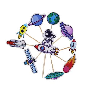 Outer Space Cupcake Toppers Planet Party Supplies Birthday Decorations Rocket Astronaut Cupcake Decoration Outer Space Spaceship Themed Kids Children Party Supplies
