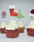 Christmas Glitter Cupcake Topper Food Fruit Picks Decorations for Christmas Party Favors Includ Santa Hats, Christmas Tree, Red Socks, Gift, Star